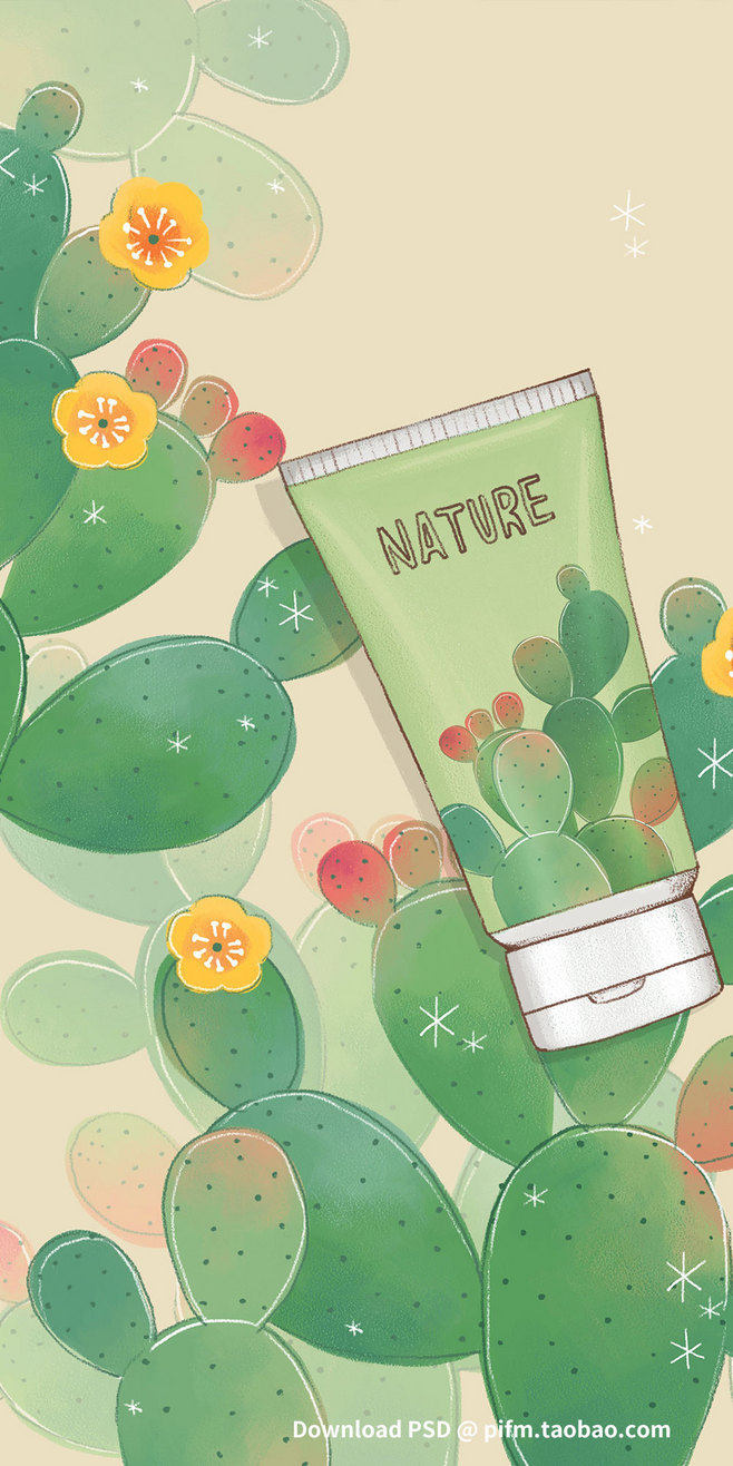 森系美妝 手繪葉子海報背景模板在護膚品與化妝品中的應用